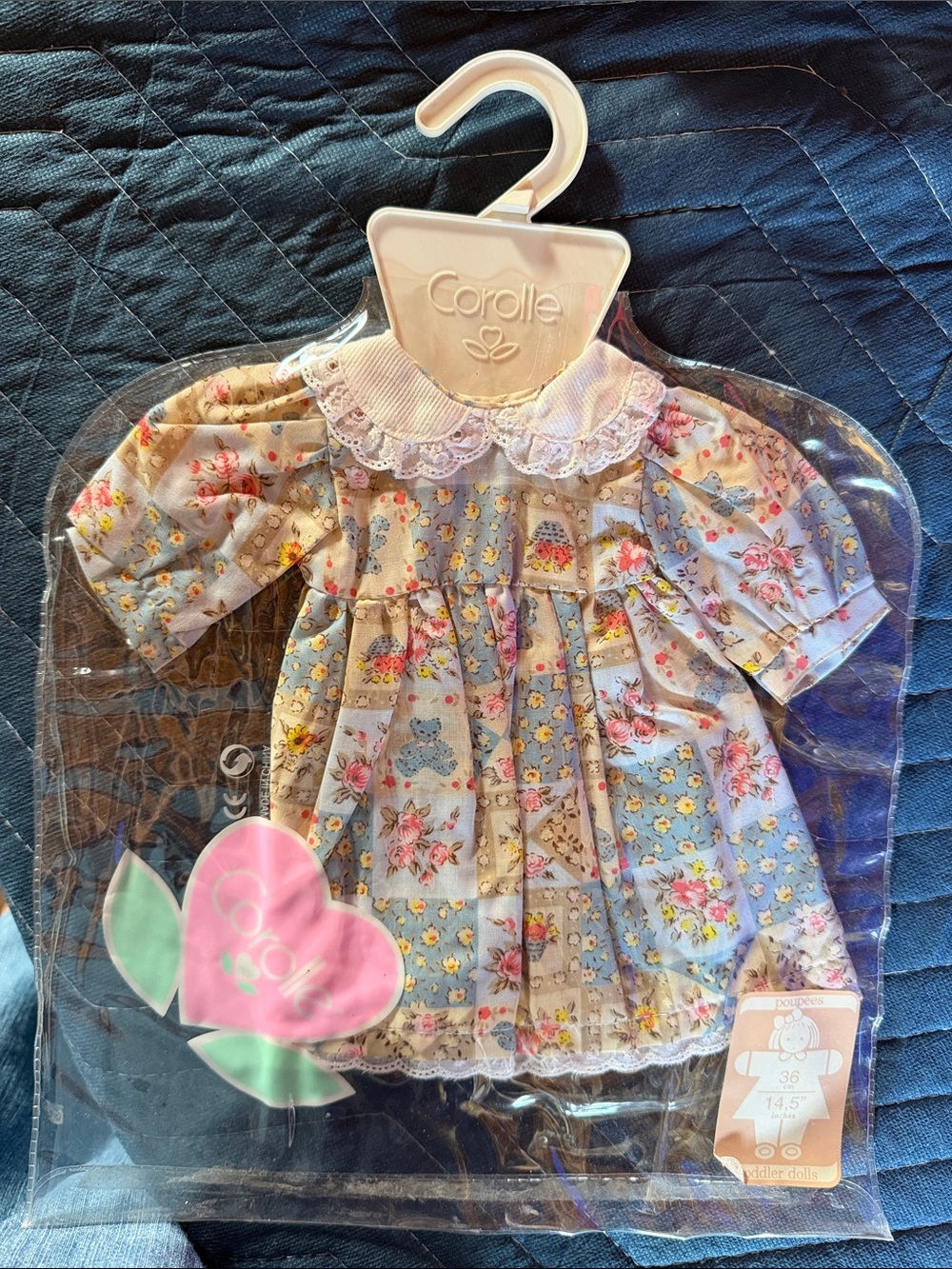 Corolle Beige&Blue Floral Patterned Dress For 14” Dolls NWT